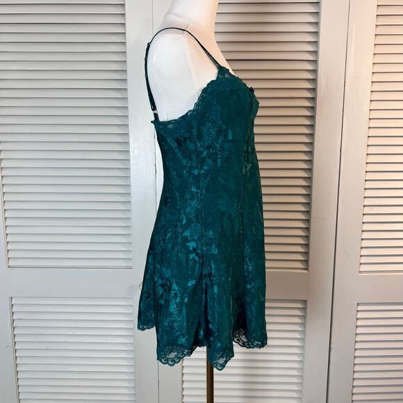 Vintage Victoria’s Secret Satin Lace Babydoll Slip Dress Teal Green Size Small - Picture 4 of 7